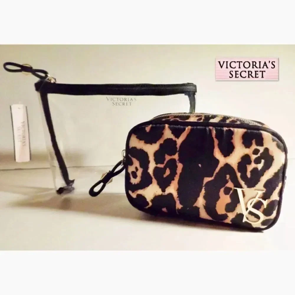 NWT Victoria's S Set 2 Pc Leopard Cosmetic Bag Duo